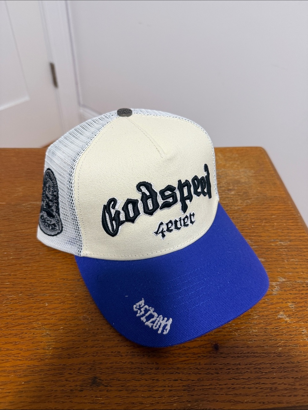 Godspeed Trucker Hat - Cream Front & Blue Brim